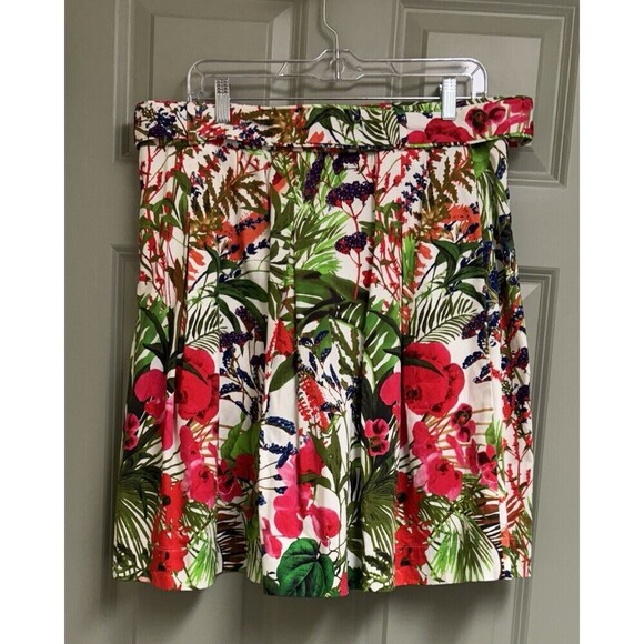 SOFT SURROUNDINGS ALine Skirt Size Large Petite Floral Tropical Pockets Belted - Picture 2 of 9
